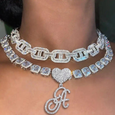 Cursive Heart Initial Tennis Necklace Personalized With Your Initial Customizable Heart Jewelry