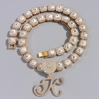 Cursive Heart Initial Tennis Necklace Personalized With Your Initial Customizable Heart Jewelry