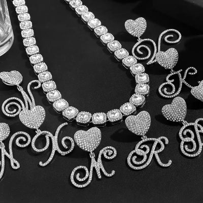 Cursive Heart Initial Tennis Necklace Personalized With Your Initial Customizable Heart Jewelry