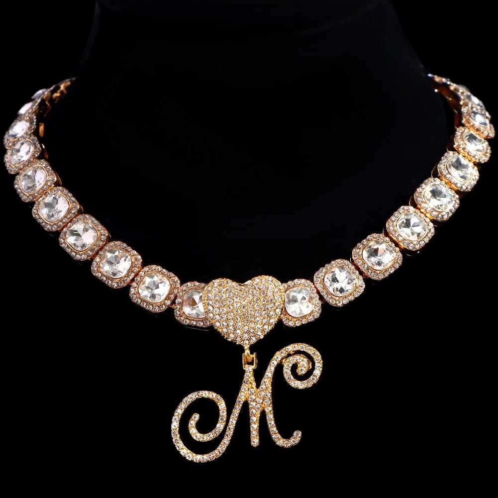 Cursive Heart Initial Tennis Necklace Personalized With Your Initial Customizable Heart Jewelry