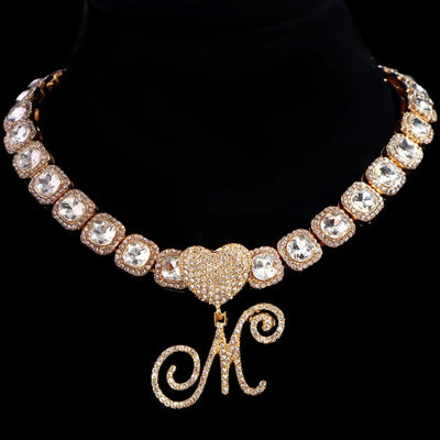 Cursive Heart Initial Tennis Necklace Personalized With Your Initial Customizable Heart Jewelry