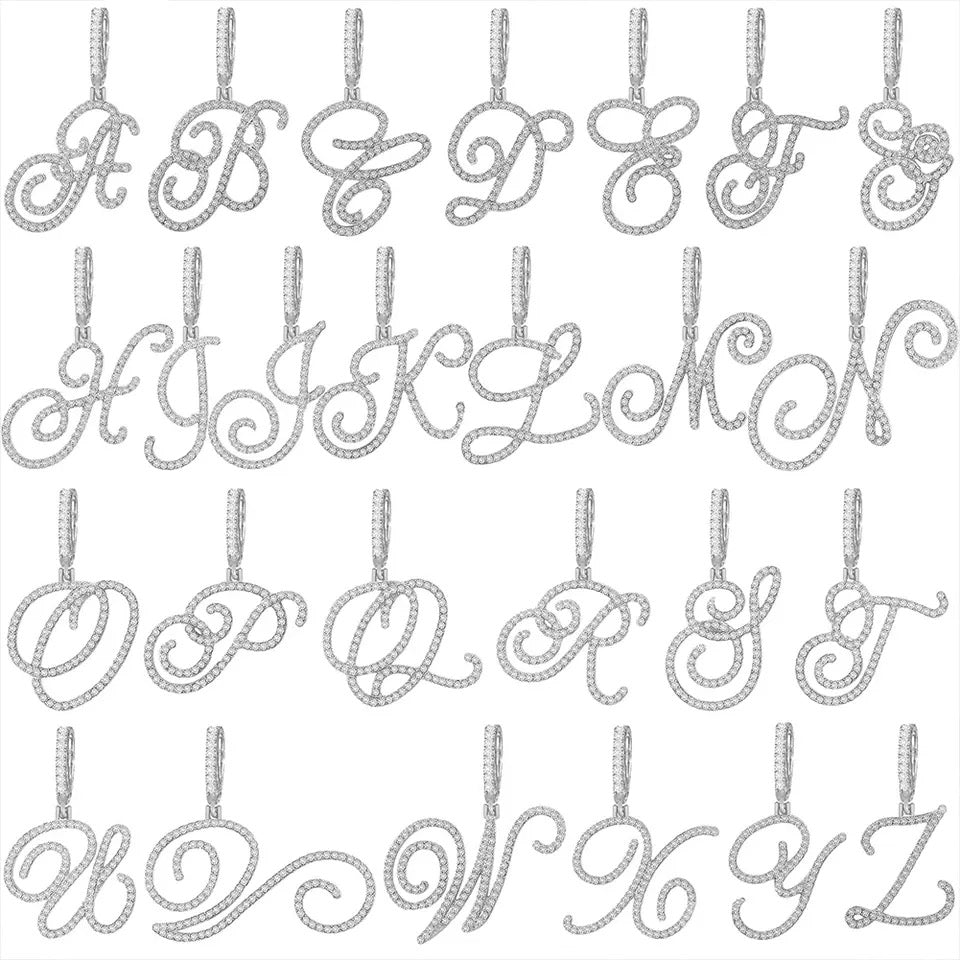 Cursive Letter Cuban Chain Necklace Initial Pendant Personalized Jewelry For Men And Women