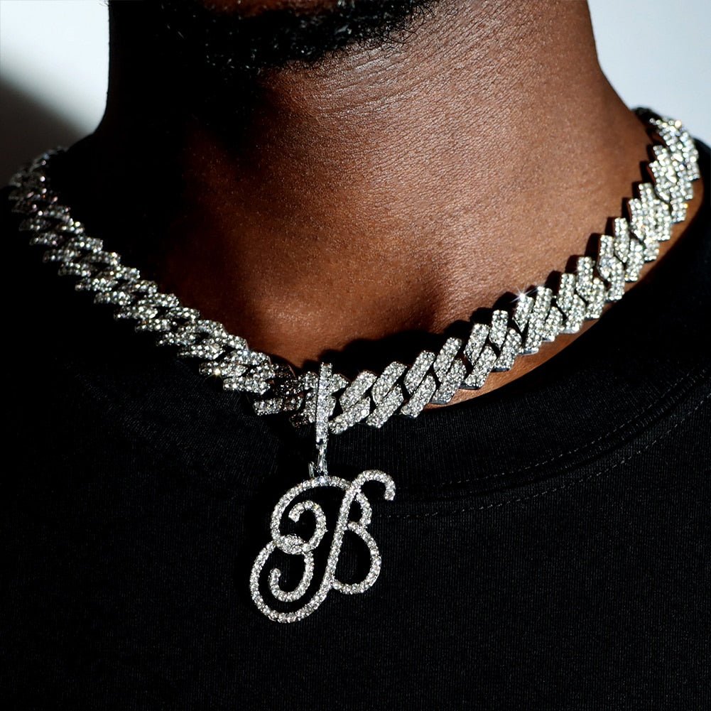 Cursive Letter Cuban Chain Necklace Initial Pendant Personalized Jewelry For Men And Women