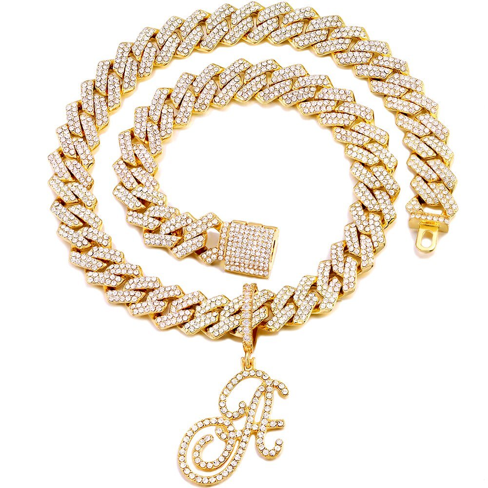Cursive Letter Cuban Chain Necklace Initial Pendant Personalized Jewelry For Men And Women