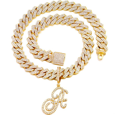 Cursive Letter Cuban Chain Necklace Initial Pendant Personalized Jewelry For Men And Women
