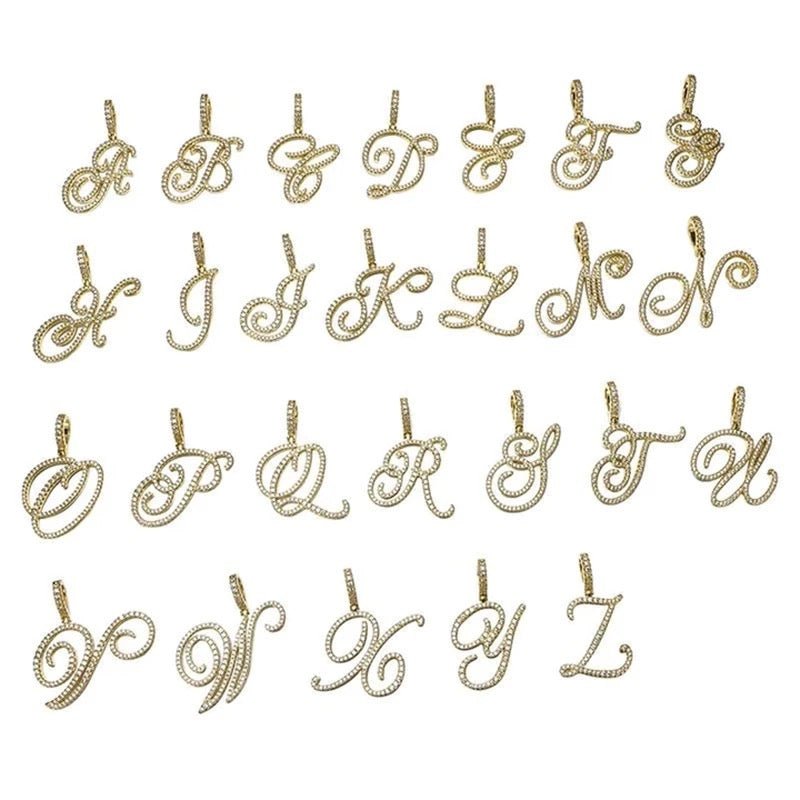Cursive Letter Cuban Chain Necklace Initial Pendant Personalized Jewelry For Men And Women