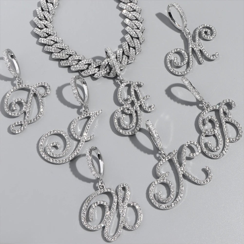 Cursive Letter Cuban Chain Necklace Initial Pendant Personalized Jewelry For Men And Women