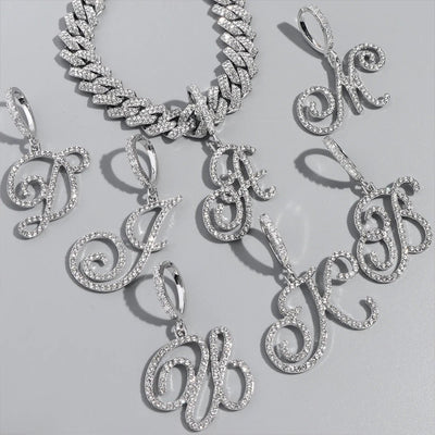 Cursive Letter Cuban Chain Necklace Initial Pendant Personalized Jewelry For Men And Women