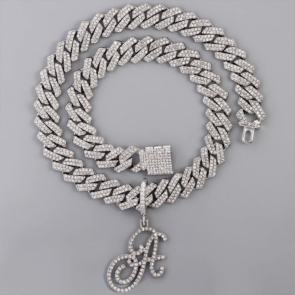 Cursive Letter Cuban Chain Necklace Initial Pendant Personalized Jewelry For Men And Women