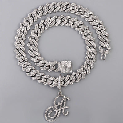 Cursive Letter Cuban Chain Necklace Initial Pendant Personalized Jewelry For Men And Women