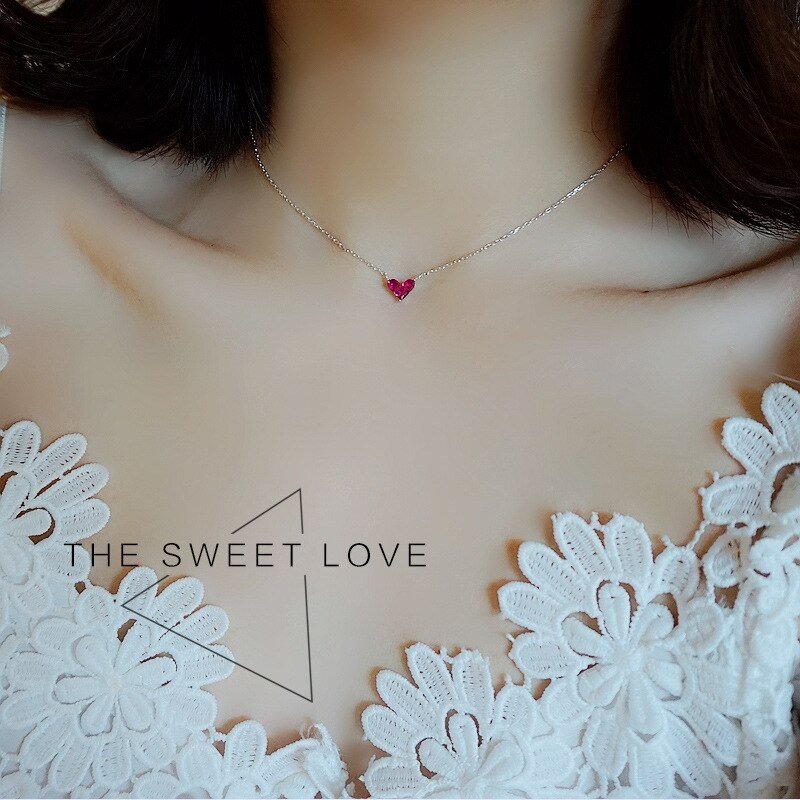 Cute Mini Heart Short Clavicle Chain 925 Sterling Silver Temperament Personality Fashion Female Necklace SNE056