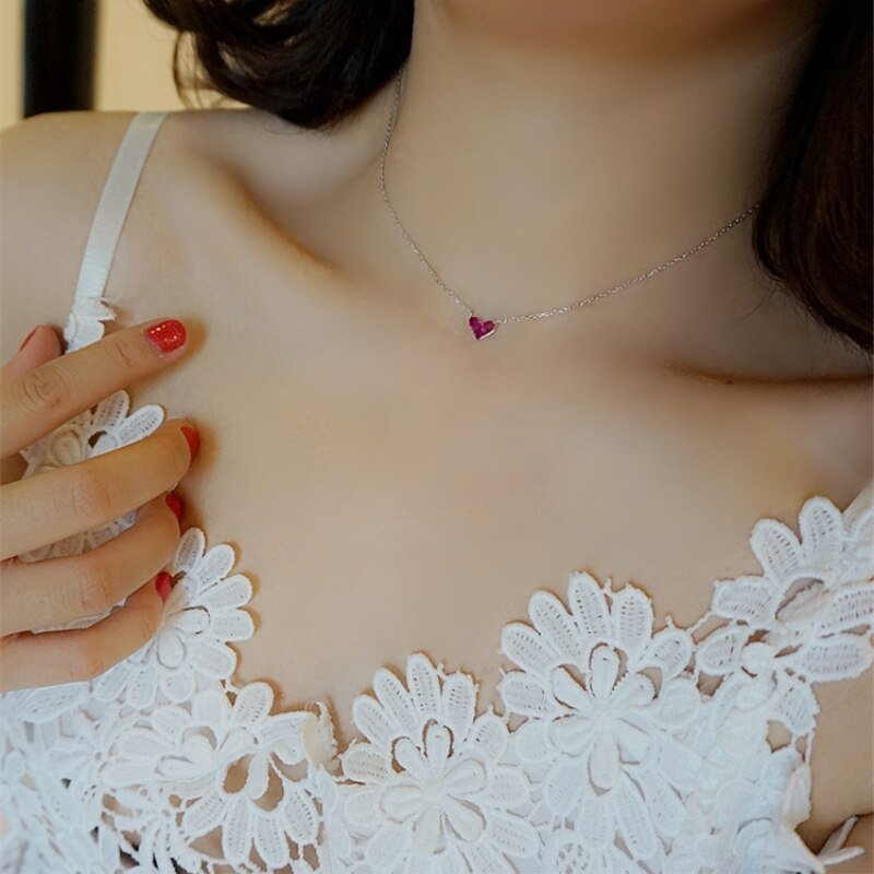 Cute Mini Heart Short Clavicle Chain 925 Sterling Silver Temperament Personality Fashion Female Necklace SNE056