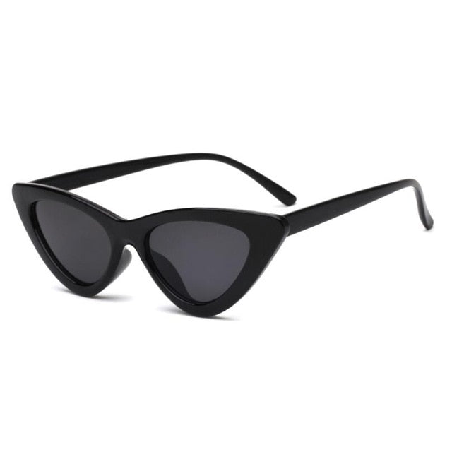 Chic Vintage Cat Eye Sunglasses for Women - Retro Black and White Triangle Style with Red Accent, UV400 Protection