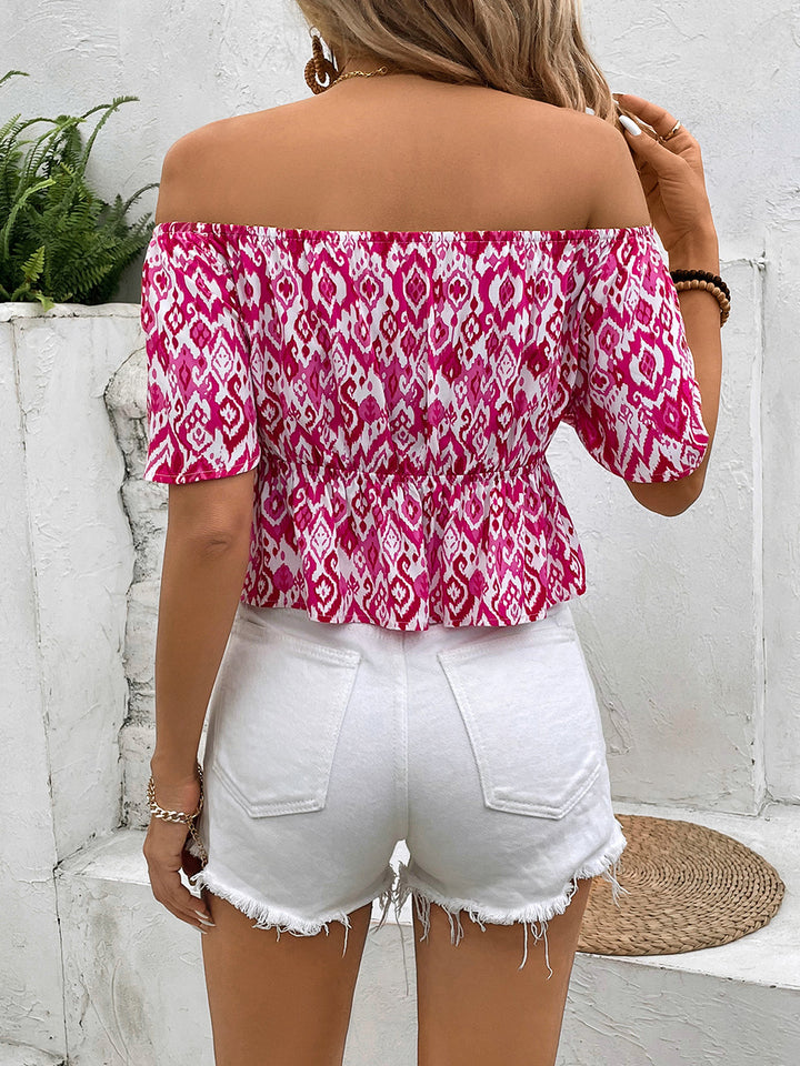 Stylish Off-Shoulder Peplum Top with Bold Print