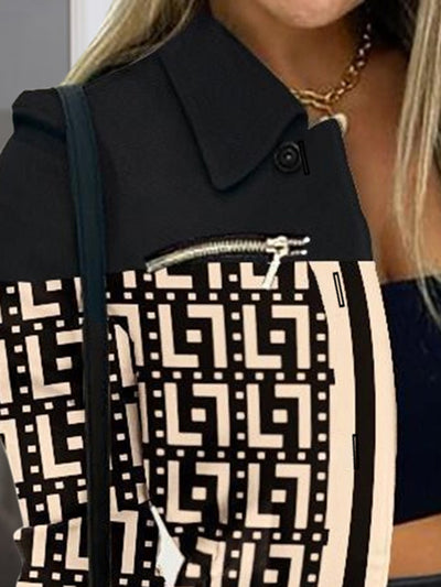 Chic Printed Button-Up Shacket with Zip Accents for Style