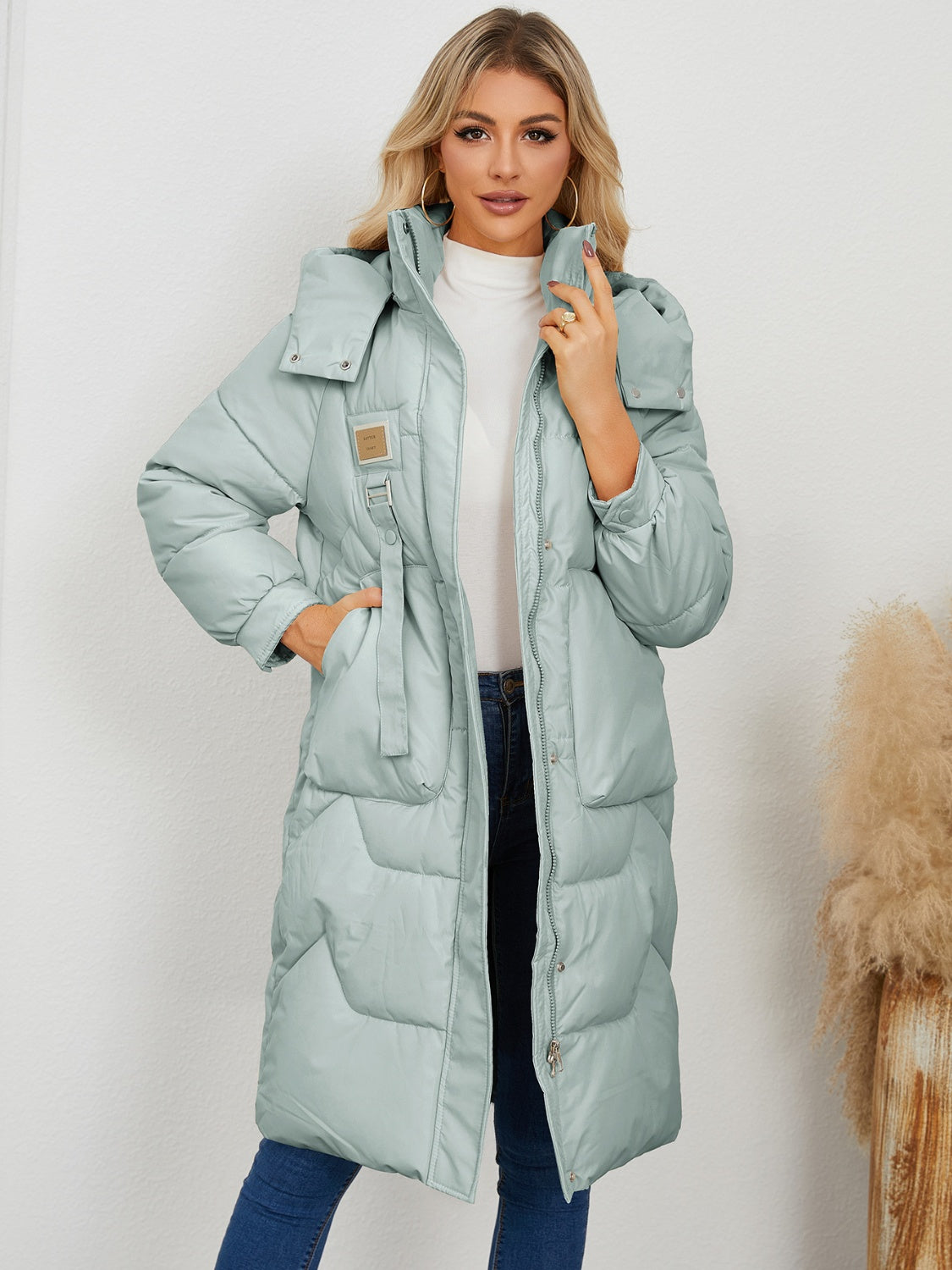Long Sleeve Longline Hooded Winter Coat for Women Stylish