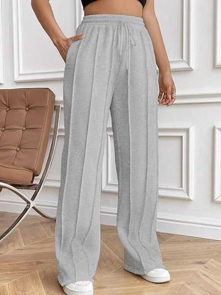 Casual Chic Wide Leg Drawstring Trousers with Pockets