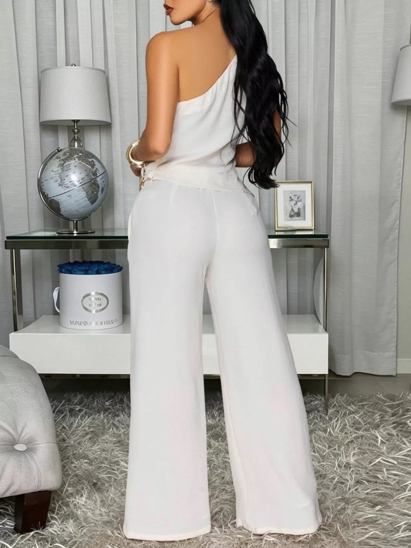 One-Shoulder Top and Wide-Leg Pants Set