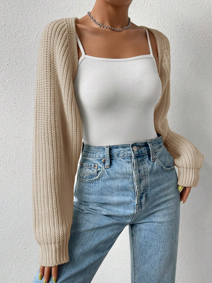 Cropped Honey Cardigan with Long Sleeves and Open Front