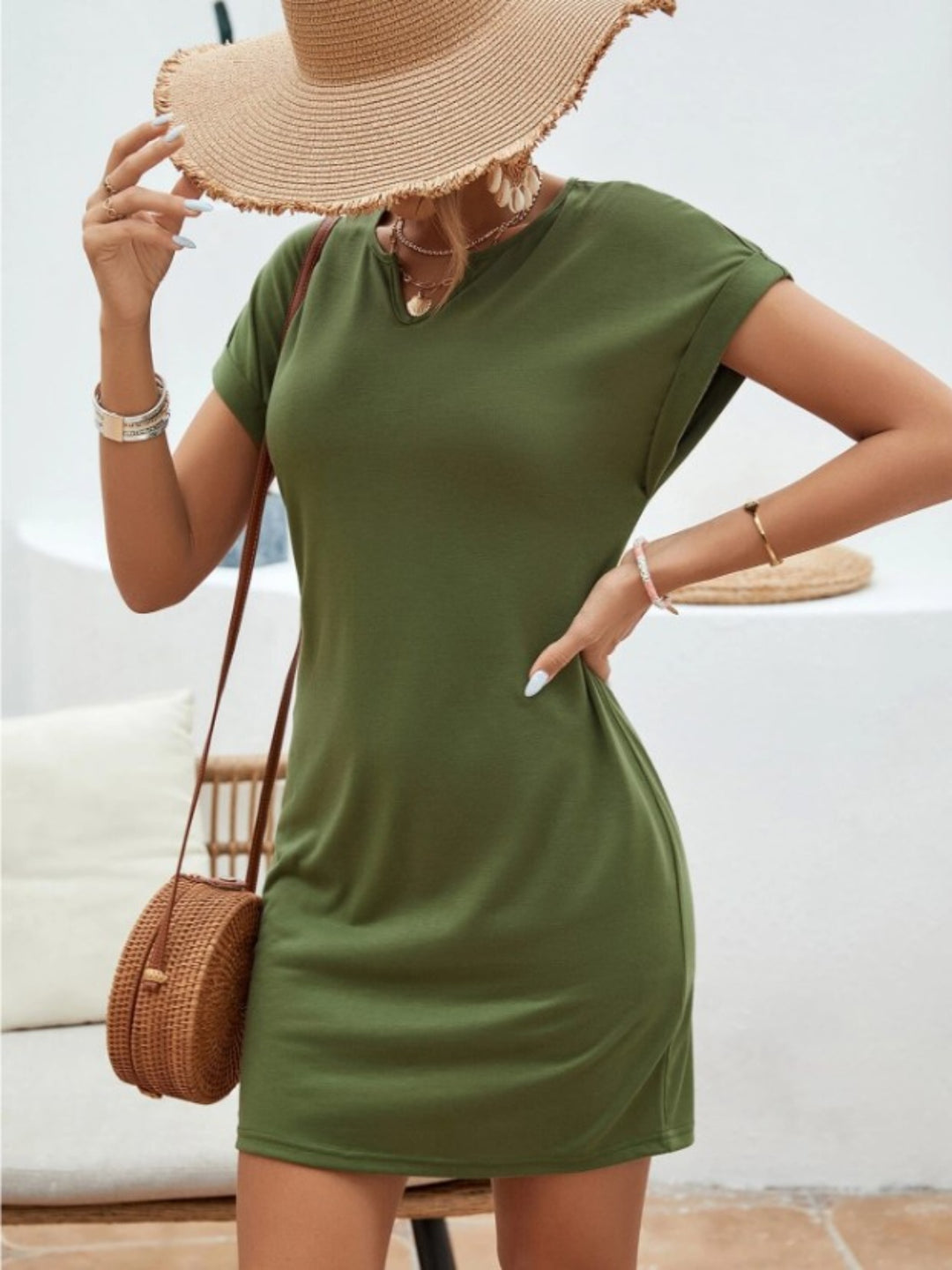 Chic Notched Sleeve Tee Dress