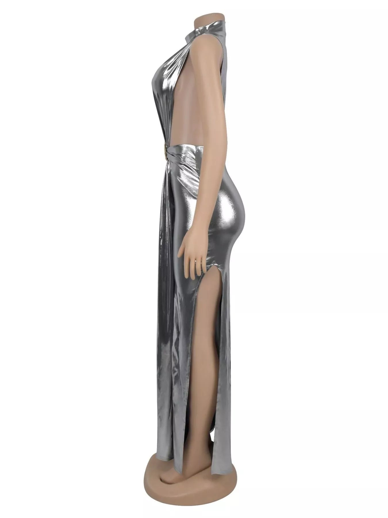 Mock Neck Cut-Out Ruched Maxi Dress