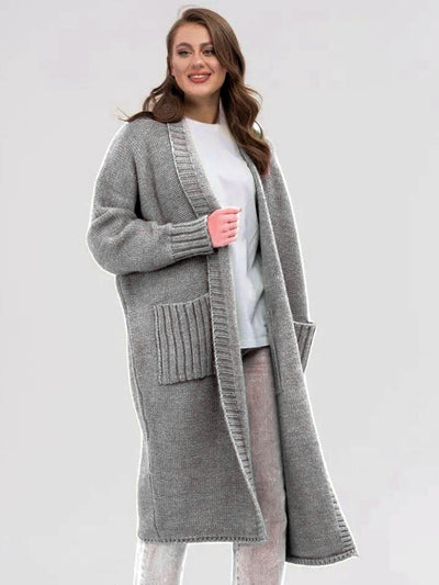 Pocketed Open Front Long Sleeve Longline Cardigan for Women