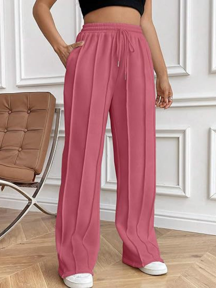 Casual Chic Wide Leg Drawstring Trousers with Pockets