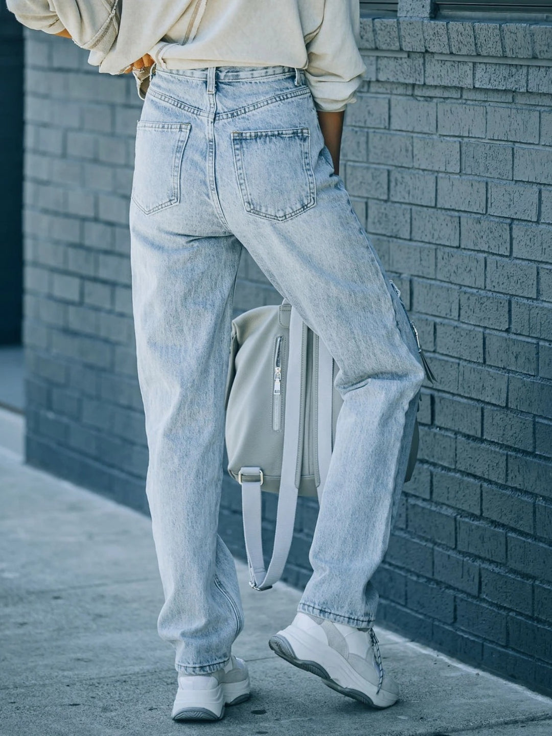 Asymmetrical Ripped High-Waist Jeans