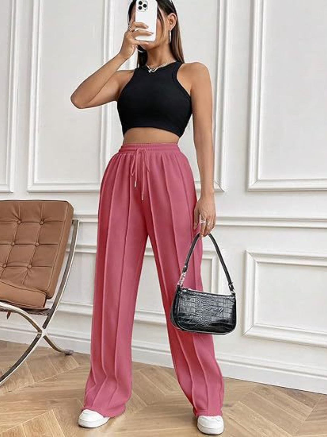 Casual Chic Wide Leg Drawstring Trousers with Pockets