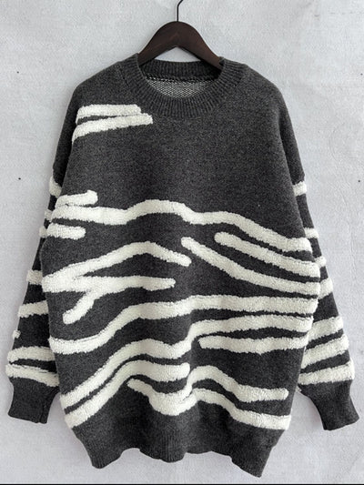 Chic Contrast Long Sleeve Knit Sweater for Stylish Comfort