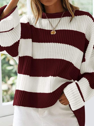 Round Neck Long Sleeve Sweater for Women Casual Style