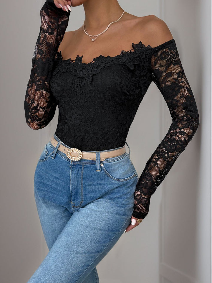 Elegant Lace Off-Shoulder Long Sleeve Bodysuit