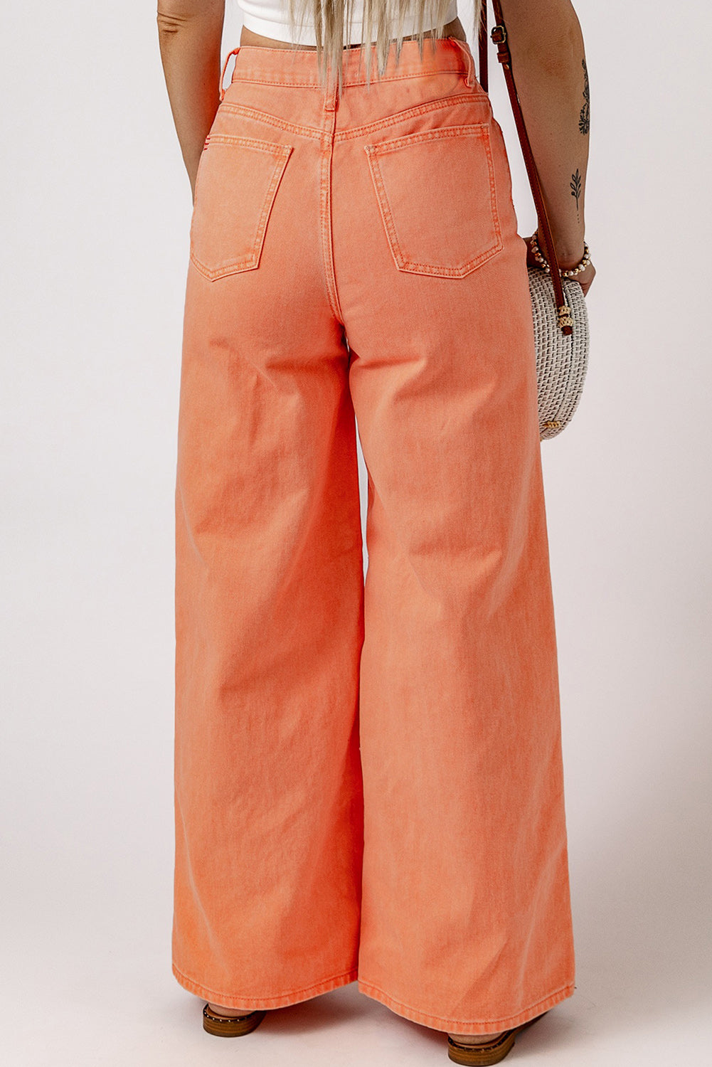 Trendy High Waist Wide Leg Denim Pants