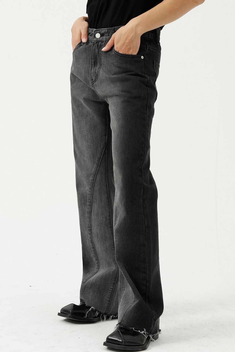 Frayed Hem Jeans with Pockets for Everyday Style Wear