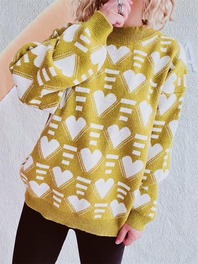 Charming Heart Contrast Oversized Sweater for Cozy Style