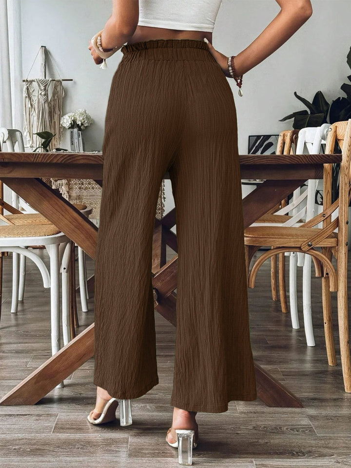 Chic Wide Leg Trousers with Elastic Waist and Pockets