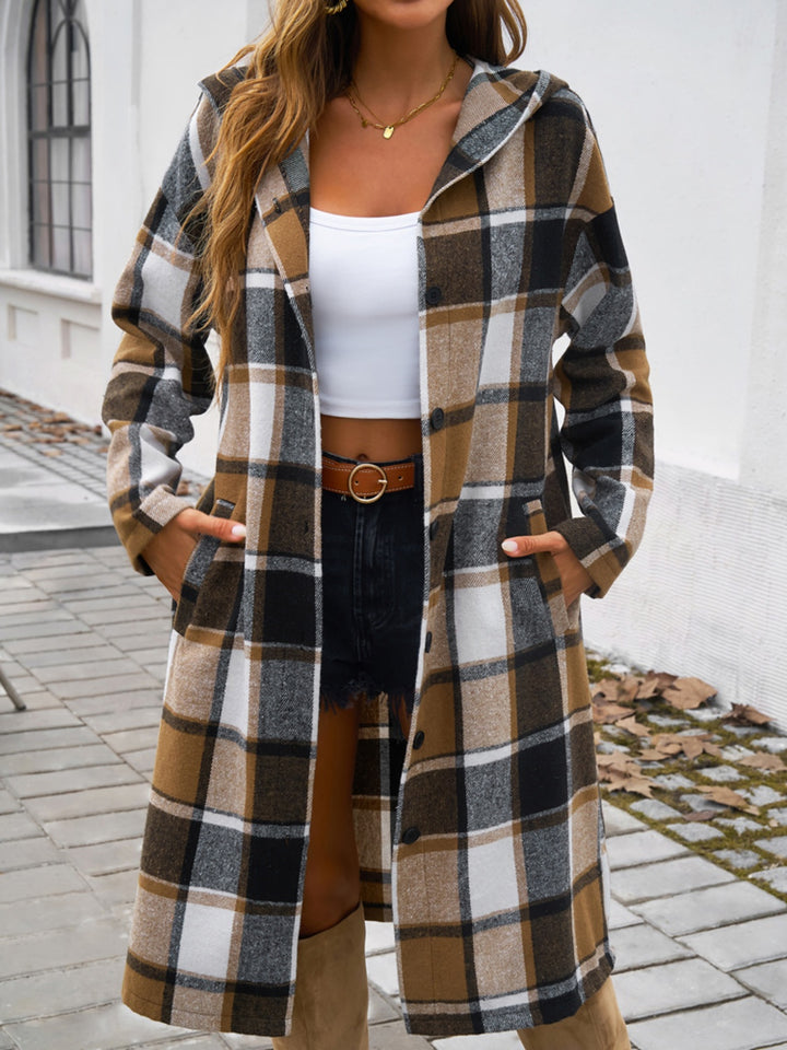 Plaid Hooded Jacket with Long Sleeves