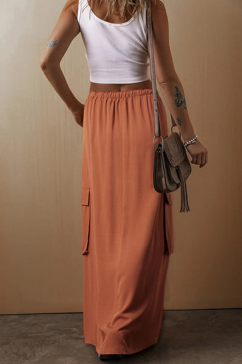 Elegant Sheer Maxi Skirt with Functional Pockets and Adjustable Waist