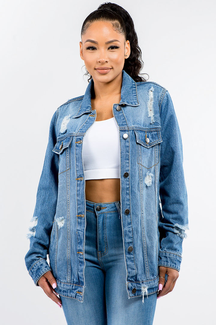 Retro American Bazi Distressed Denim Button-Up Jacket