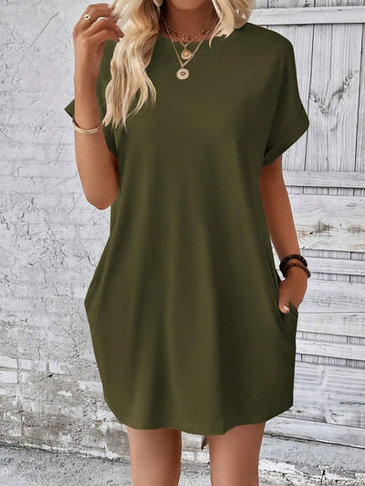 Effortless Elegance Short Sleeve Round Neck Mini Dress for All Occasions
