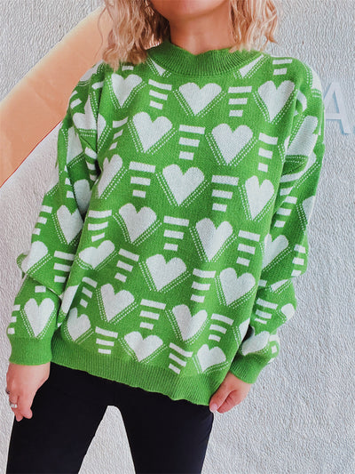 Charming Heart Contrast Oversized Sweater for Cozy Style