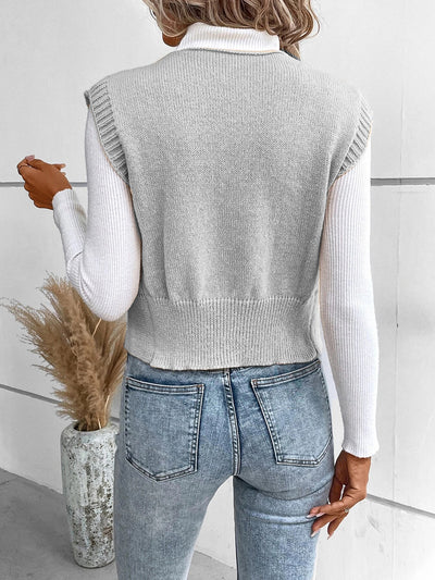 Full Size Button Up V-Neck Sweater Vest for Women