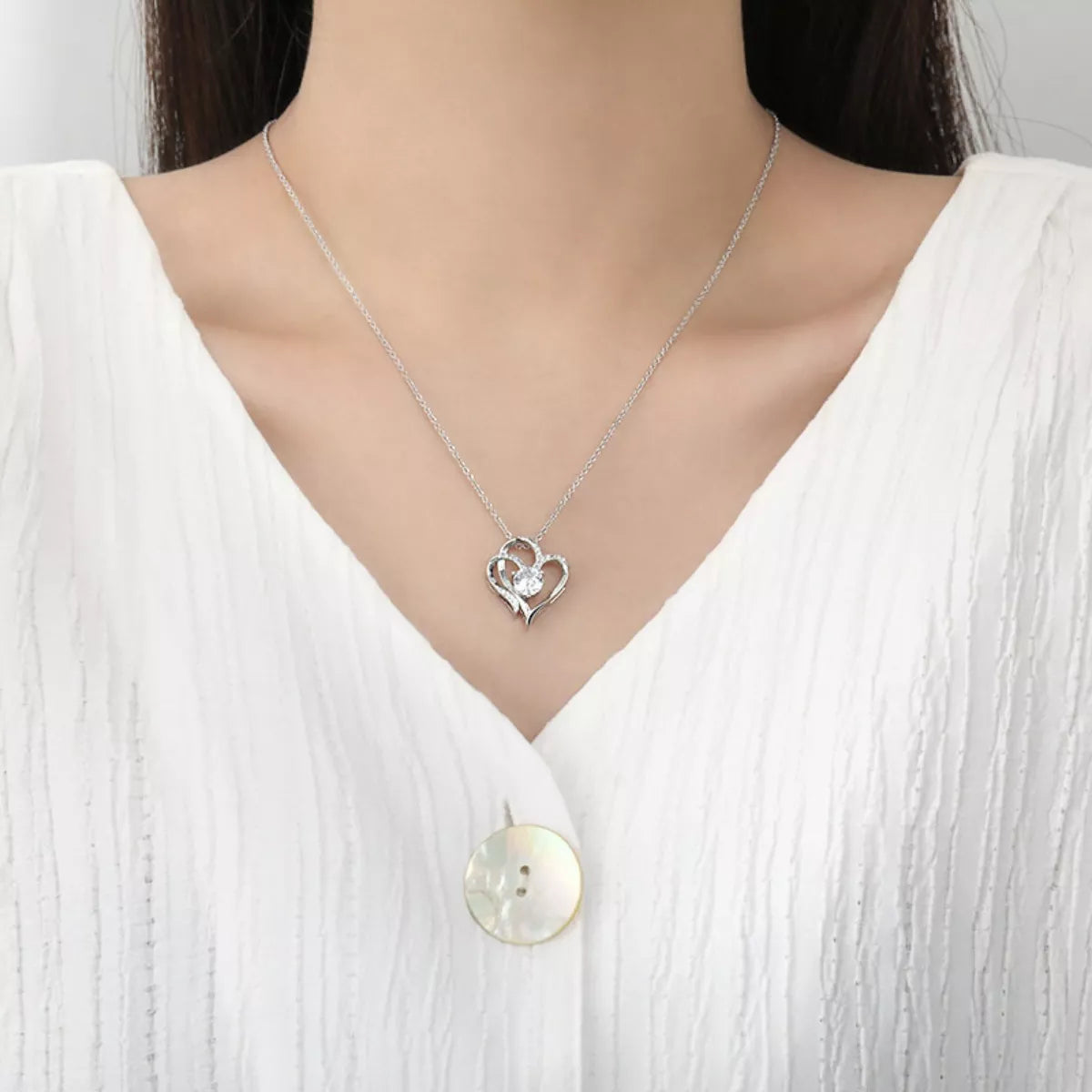 925 Sterling Silver Zircon Heart Necklace