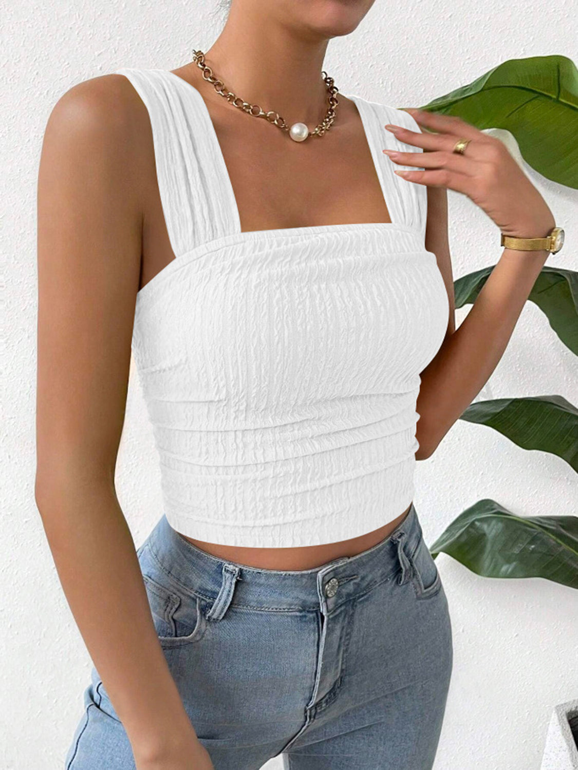 Elevated Textured Square Neck Tank Top for Stylish Comfort
