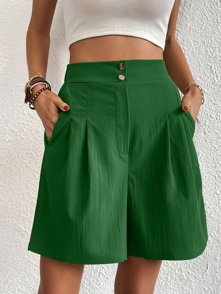 Elegant Ruched Elastic Waist Shorts with Pockets