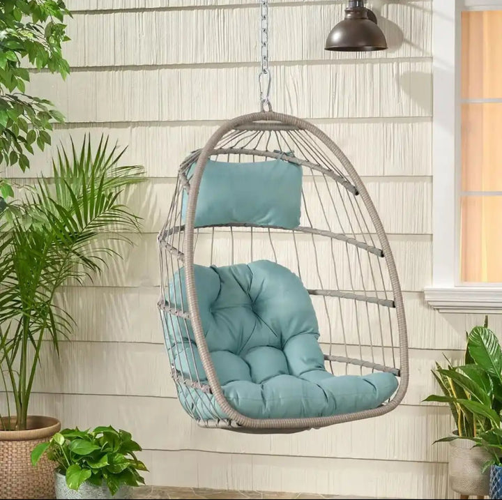 Deluxe Wicker Swing Egg Chair with Cushions – 370lb Capacity for Indoor and Patio Use in Bedrooms and Living Spaces