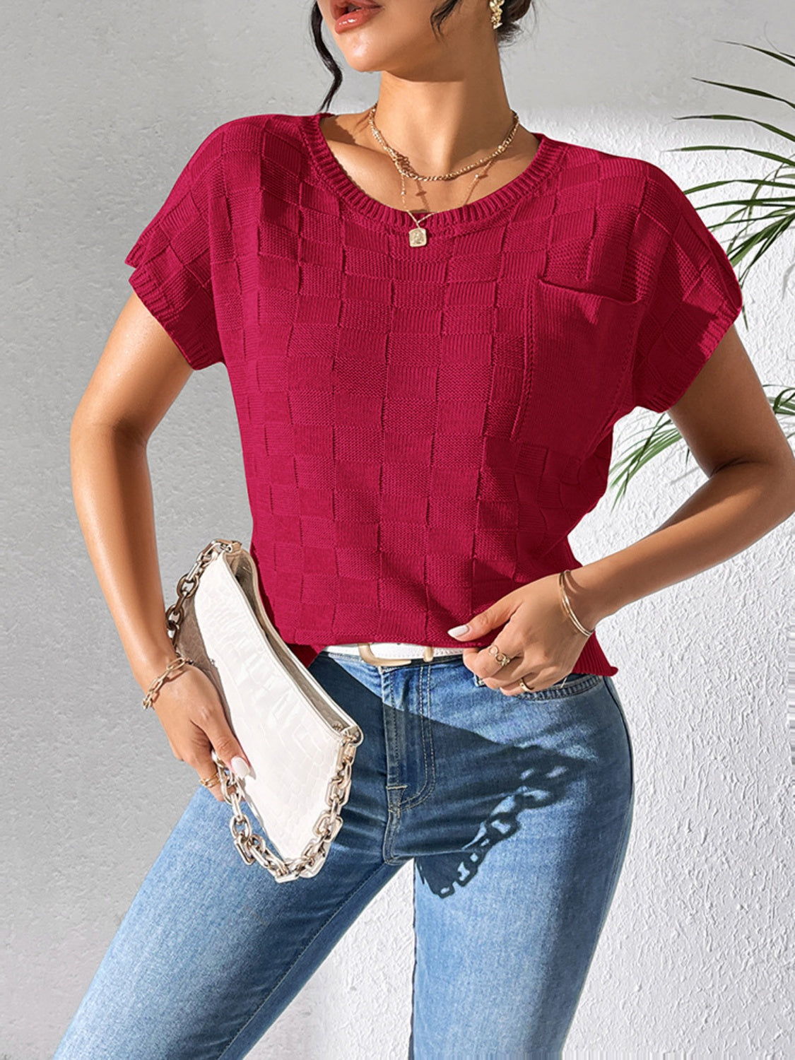 Round Neck Short Sleeve Knit Top for Effortless Style