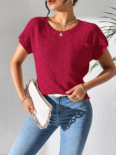 Round Neck Short Sleeve Knit Top for Effortless Style