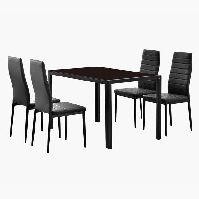 Dining Table SetSimple Assembled Tempered Glass & Iron Dinner Table + 4pcs Elegant Assembled Stripping Texture High Backrest