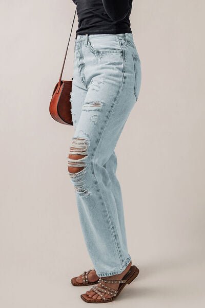 Chic Distressed Button-Up Jeans with Functional Pockets